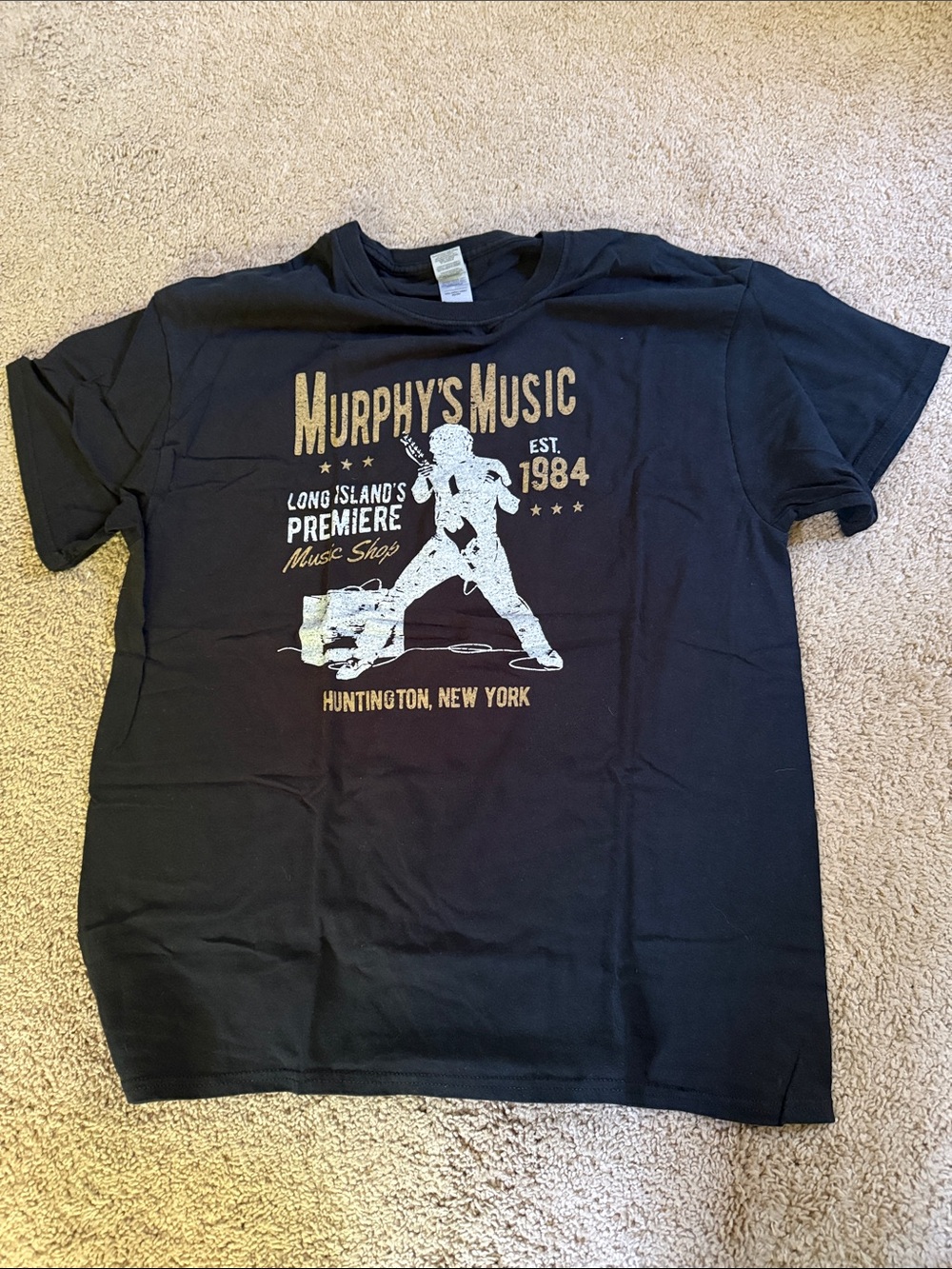 Gildan Black Tee with Gold & White Music Graphic